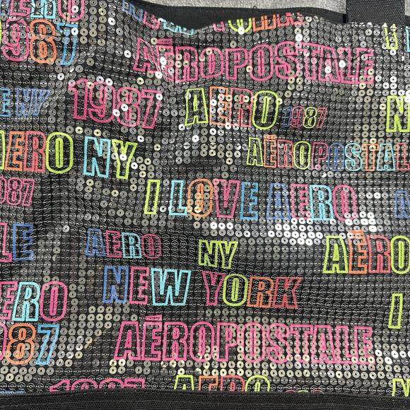 Aeropostale Sequin Black Colorful Canvas Limited Edition Tote Bag NWT - Picture 2 of 8